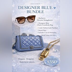 Burberry Havana sunglasses, a Badgley Mischka Crossbody and a L V necklace..